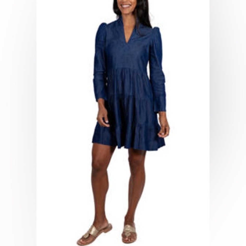 Sail to Sable x Tuckernuck Dark Chambray Long Sleeve Cotton Tunic Flare Dress XS